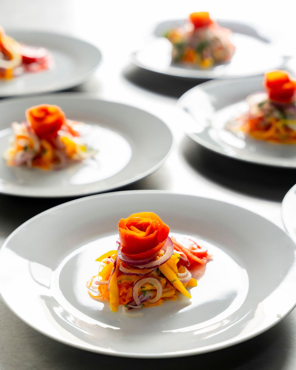 A carefully plated, colourful balanced meal